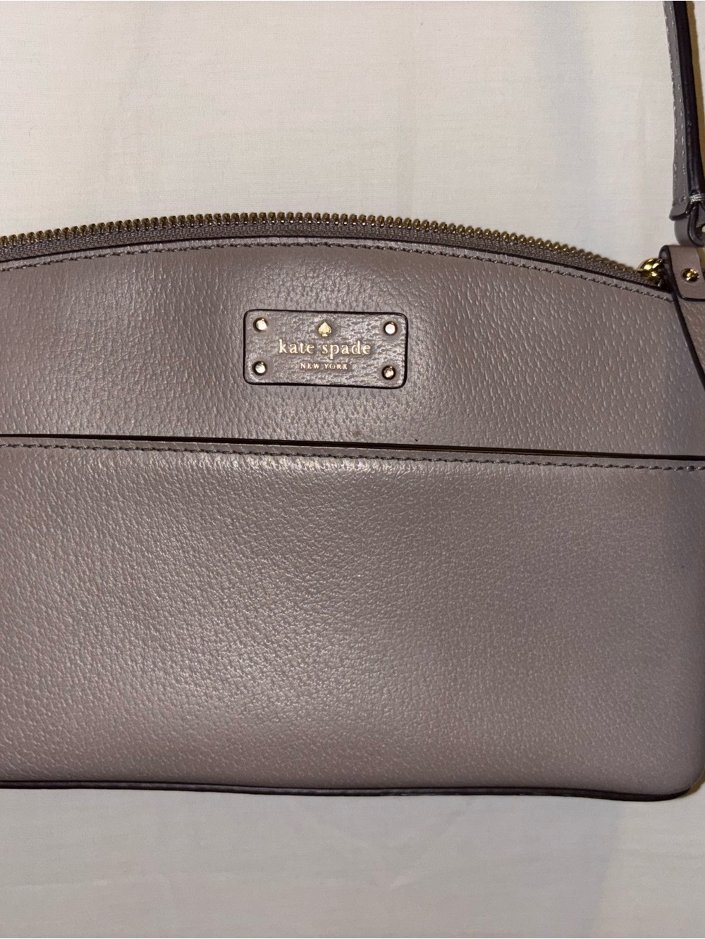 kate spade Pebbled Leather Crossbody in Taupe Gray with Gold Hardware